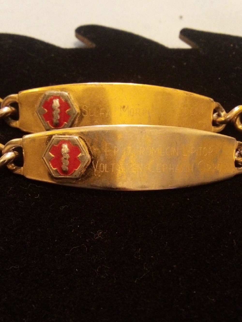 Gold-Tone Medical Alert ID Bracelet with Red Enamel Emblem